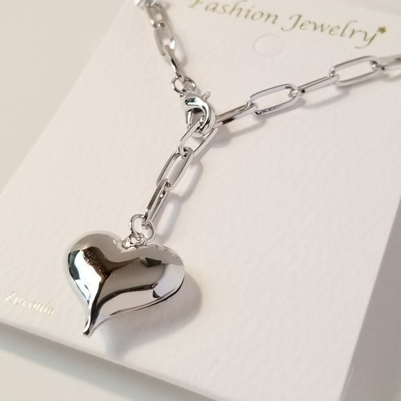 Gold Puff Heart Paperclip Choker Necklace Chain - Picture 2 of 10